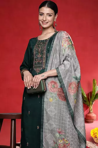 Women Ethnic Motifs Embroidered Kurta with Palazzo & Dupatta