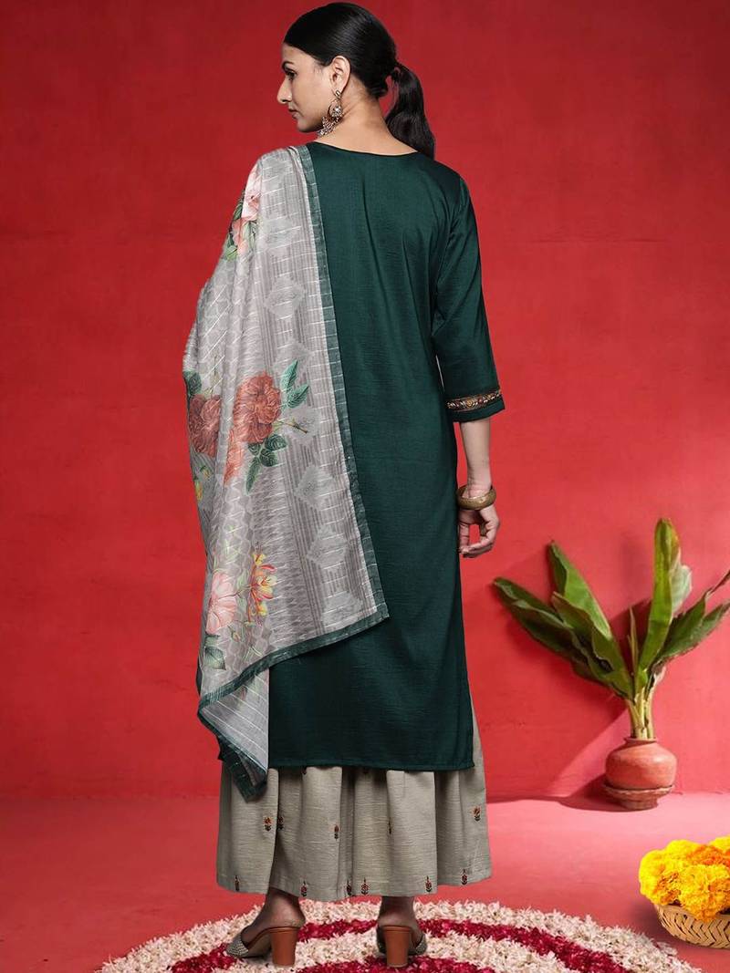 Women Ethnic Motifs Embroidered Kurta with Palazzo & Dupatta