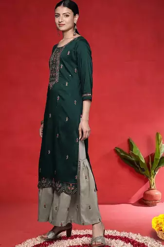 Women Ethnic Motifs Embroidered Kurta with Palazzo & Dupatta