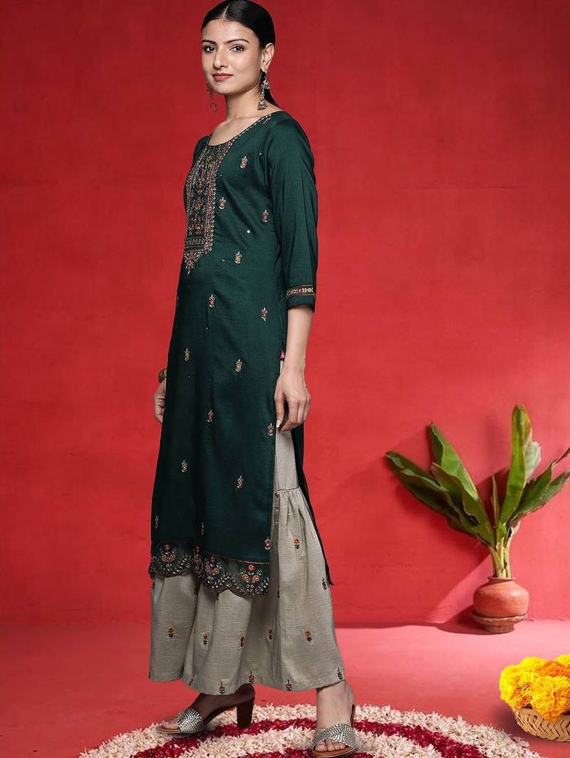 Women Ethnic Motifs Embroidered Kurta with Palazzo & Dupatta