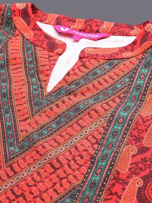 Red Paisley Printed Mandarin Collar Kurta With Trousers & Dupatta 2