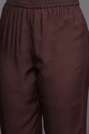 Red Paisley Printed Mandarin Collar Kurta With Trousers & Dupatta