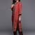 Red Paisley Printed Mandarin Collar Kurta With Trousers & Dupatta