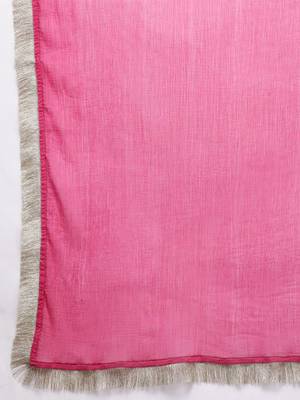 Pink Bandhani Embroidered Zari Straight Pure Cotton Kurta With Trousers & Dupatta 3