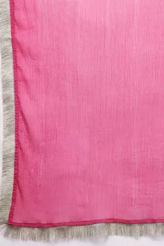 Pink Bandhani Embroidered Zari Straight Pure Cotton Kurta With Trousers & Dupatta