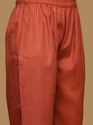 Rust Floral Embroidered Thread Work Kurta With Trousers & Dupatta 3