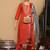 Rust Floral Embroidered Thread Work Kurta With Trousers & Dupatta