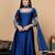 Teal Blue Floral Embroidered Round Neck Anarkali Kurta With Trousers & Dupatta