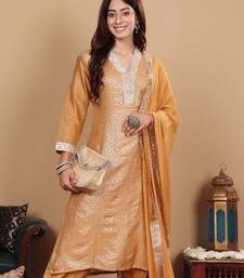 Ethnic Motifs Woven Design Sequinned Straight Kurta with Trousers & Dupatta