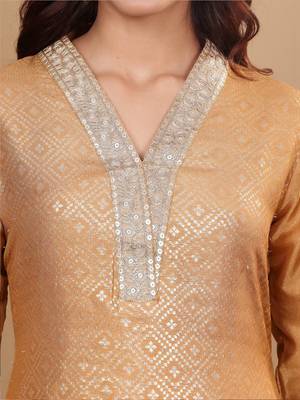 Ethnic Motifs Woven Design Sequinned Straight Kurta with Trousers & Dupatta 3