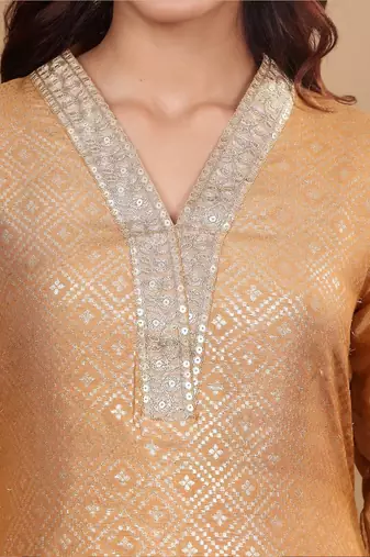 Ethnic Motifs Woven Design Sequinned Straight Kurta with Trousers & Dupatta