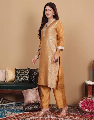 Ethnic Motifs Woven Design Sequinned Straight Kurta with Trousers & Dupatta 6