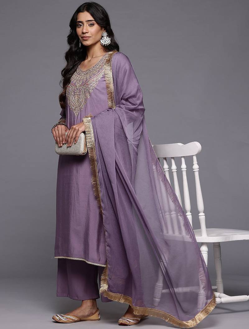 Paisley Embroidered Regular Kurta with Trousers & With Dupatta