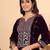 Purple Floral Embroidered Sequinned Velvet Straight Kurta with Trousers & Dupatta