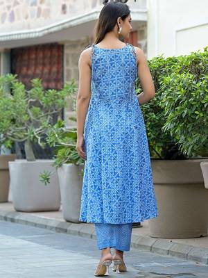 Bandhani Printed Empire Pure Cotton Anarkali Kurta With Trousers 4