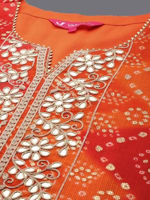Bandhani Printed Mirror Work Zari Kurta with Trousers & Dupatta 2