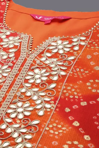 Bandhani Printed Mirror Work Zari Kurta with Trousers & Dupatta