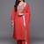 Floral Yoke Design V-Neck Thread Work Straight Kurta With Trousers & Dupatta