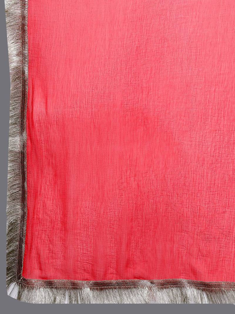 Floral Yoke Design V-Neck Thread Work Straight Kurta With Trousers & Dupatta