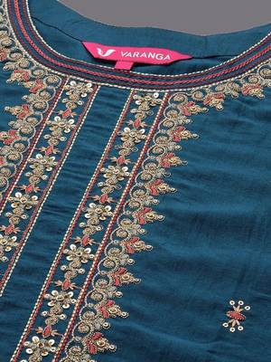 Ethnic Motifs Thread Embroidered Sequinned Kurta with Sharara & Dupatta 2