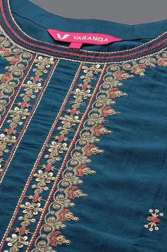 Ethnic Motifs Thread Embroidered Sequinned Kurta with Sharara & Dupatta