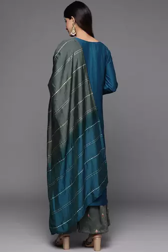Ethnic Motifs Thread Embroidered Sequinned Kurta with Sharara & Dupatta