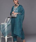 Ethnic Zari Embroidered Sequence Embellished Kurta with Trouser & Dupatta
