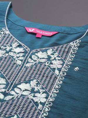 Ethnic Zari Embroidered Sequence Embellished Kurta with Trouser & Dupatta 2