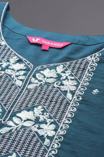 Ethnic Zari Embroidered Sequence Embellished Kurta with Trouser & Dupatta