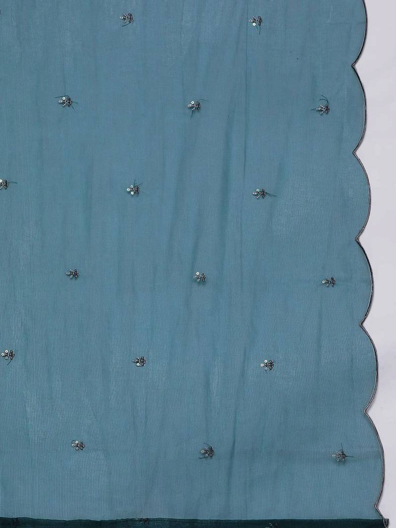 Ethnic Zari Embroidered Sequence Embellished Kurta with Trouser & Dupatta