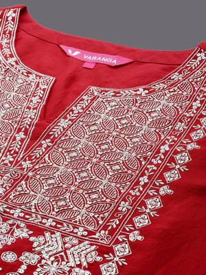 Ethnic Motifs Yoke Design Flared Sleeves Straight Kurta With Trousers & Dupatta 2
