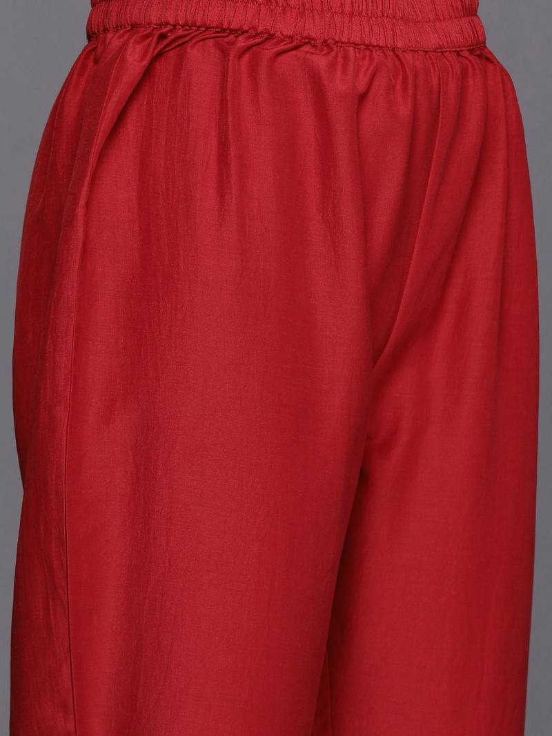 Ethnic Motifs Yoke Design Flared Sleeves Straight Kurta With Trousers & Dupatta