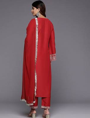Ethnic Motifs Yoke Design Flared Sleeves Straight Kurta With Trousers & Dupatta 6