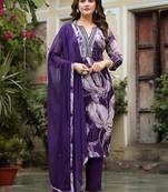 Notch Neck Floral Regular Pure Silk Straight Kurta with Trousers & With Dupatta