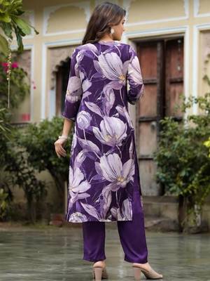 Notch Neck Floral Regular Pure Silk Straight Kurta with Trousers & With Dupatta 5