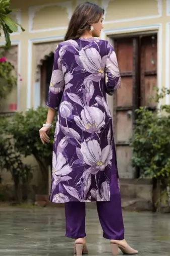 Notch Neck Floral Regular Pure Silk Straight Kurta with Trousers & With Dupatta