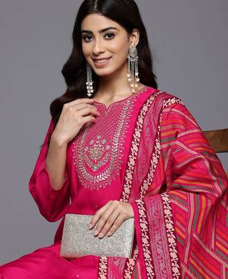 Ethnic Motifs Yoke Design Gotta Patti Kurta With Trousers & Dupatta 2