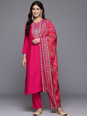 Ethnic Motifs Yoke Design Gotta Patti Kurta With Trousers & Dupatta 6
