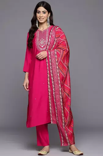 Ethnic Motifs Yoke Design Gotta Patti Kurta With Trousers & Dupatta