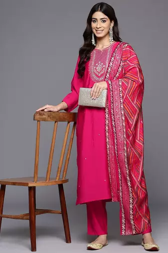 Ethnic Motifs Yoke Design Gotta Patti Kurta With Trousers & Dupatta