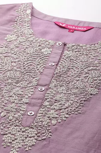 Floral Embroidered Zari Chanderi Silk Kurta with Trousers & Dupatta
