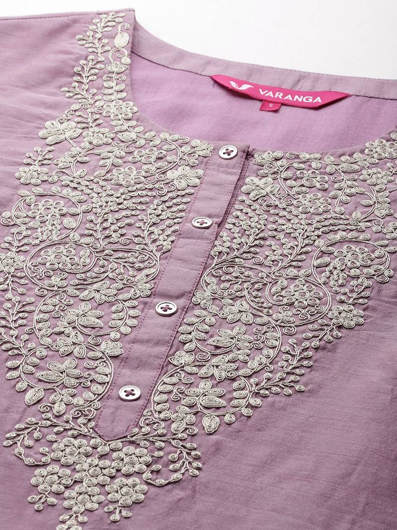 Floral Embroidered Zari Chanderi Silk Kurta with Trousers & Dupatta