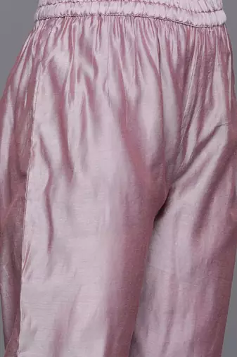 Floral Embroidered Zari Chanderi Silk Kurta with Trousers & Dupatta