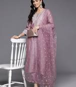 Floral Embroidered Zari Chanderi Silk Kurta with Trousers & Dupatta