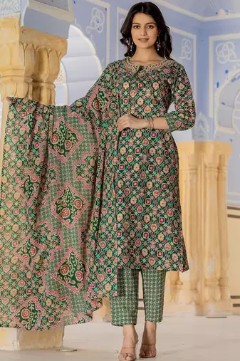 Floral Printed Regular Kurta with Trouser & Dupatta