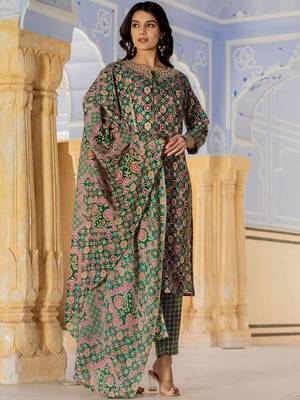 Floral Printed Regular Kurta with Trouser & Dupatta 3