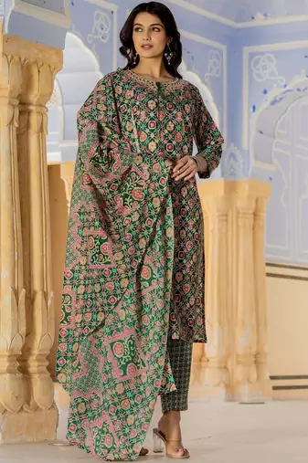 Floral Printed Regular Kurta with Trouser & Dupatta