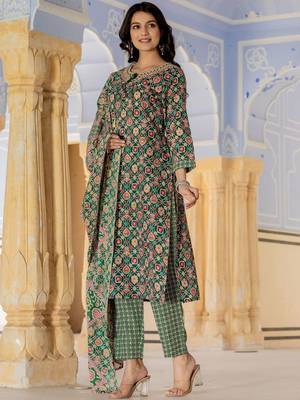 Floral Printed Regular Kurta with Trouser & Dupatta 4