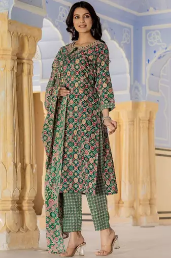 Floral Printed Regular Kurta with Trouser & Dupatta