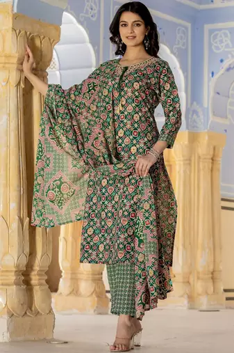 Floral Printed Regular Kurta with Trouser & Dupatta